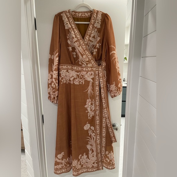 Elegant Brown Floral Wrap Dress XL Anwesta - Picture 1 of 8